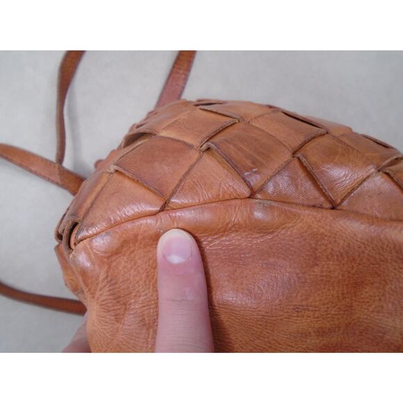 Vilenca Holland Woven Cognac Brown Genuine Leather Crossbody Bag Boho Western - Picture 8 of 14